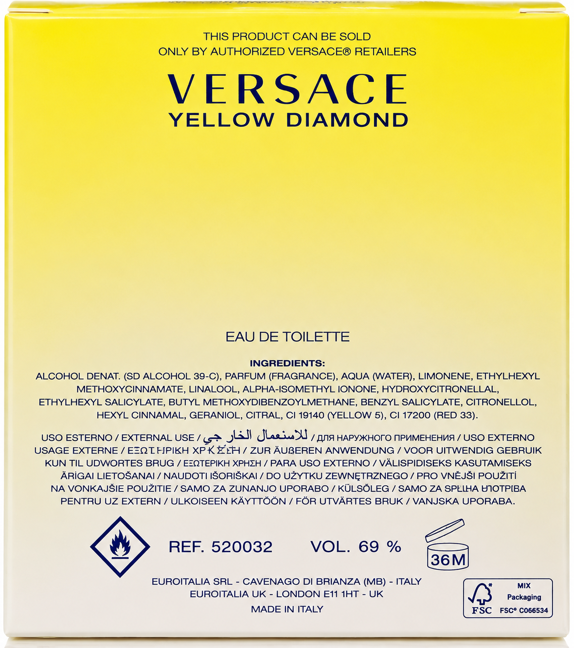 Versace Yellow Diamond EDT 3.0 oz / 90 ml – Women's Luxury Perfume Spray